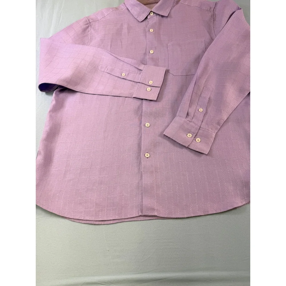 Tommy Bahama Mens Purple 100% Linen Grid‎ Button Up Shirt Large Long Sleeve